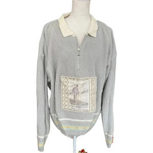 Vintage badge quarter zip 70s/80s graphic sweater very cute unique